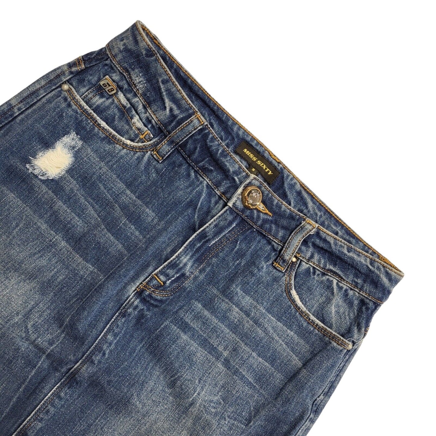 Miss Sixty Vintage Y2K   Blue Denim Straight Knee Length Skirt Womens UK S W26