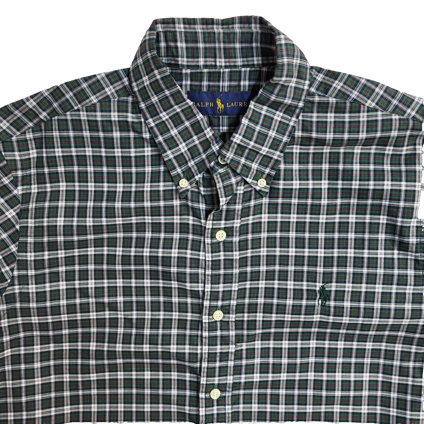Ralph Lauren Green Checked Vintage 90's Long Sleeve Shirt UK Men's Size M