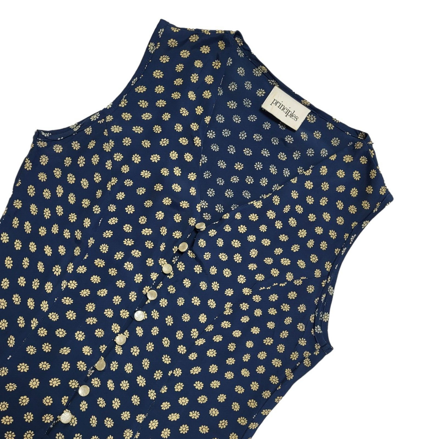 Principles Vintage 80s Blue Polka Sleeveless Dress Uk Women's Size 10