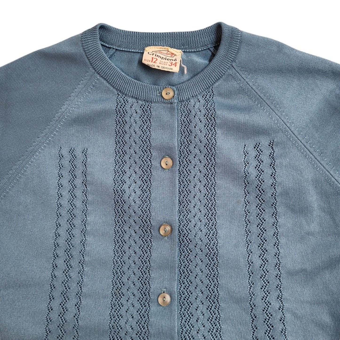 Crimplene Vintage 90's Blue Button Cardigan UK Women's Size 12