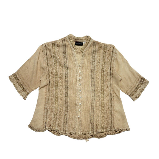 Mistique Vintage 80's Beige Button Up Short Sleeve Blouse Womens UK XL