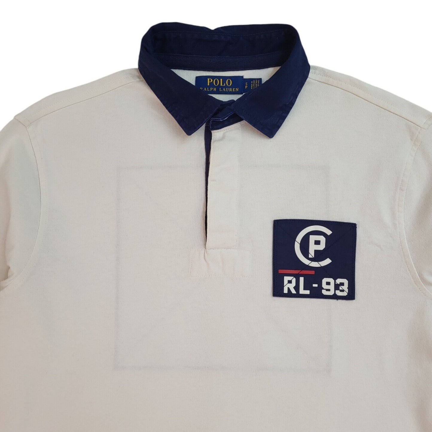 Ralph Lauren 90s Vintage White Long Sleeve Polo Shirt Uk Men's Size Small