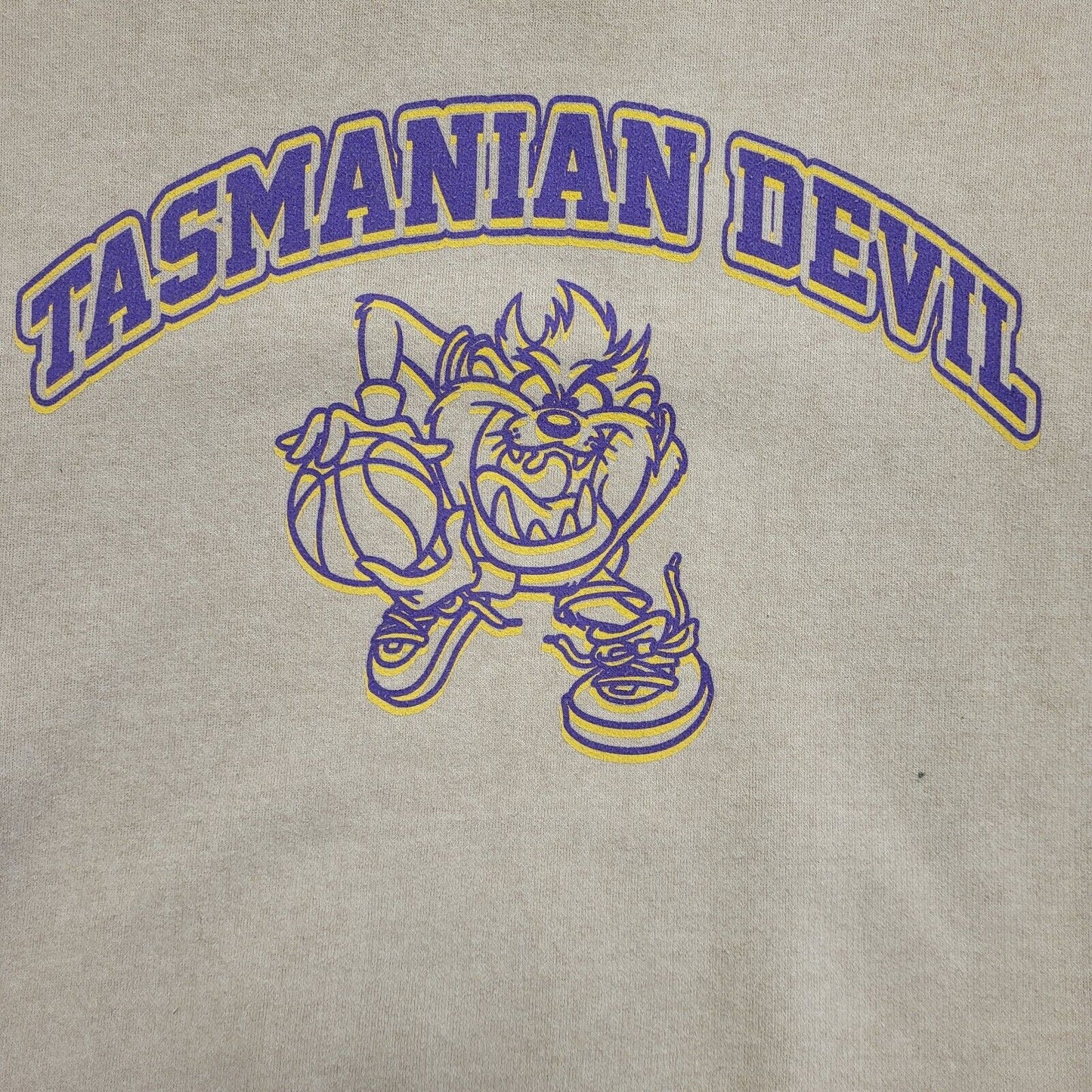 Looney Tunes Vintage 80's Beige Tasmanian Devil Sweatshirt Mens UK Size XL