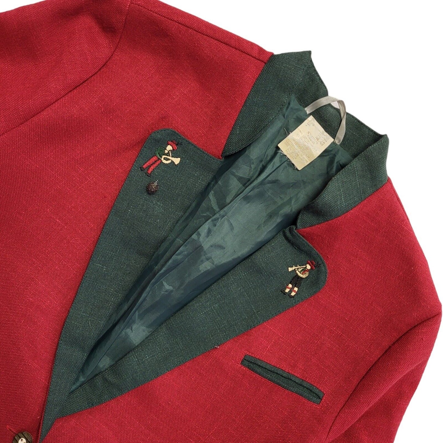 Vintage 80s Red Green Linen Jacket Uk Women's Size 14/16