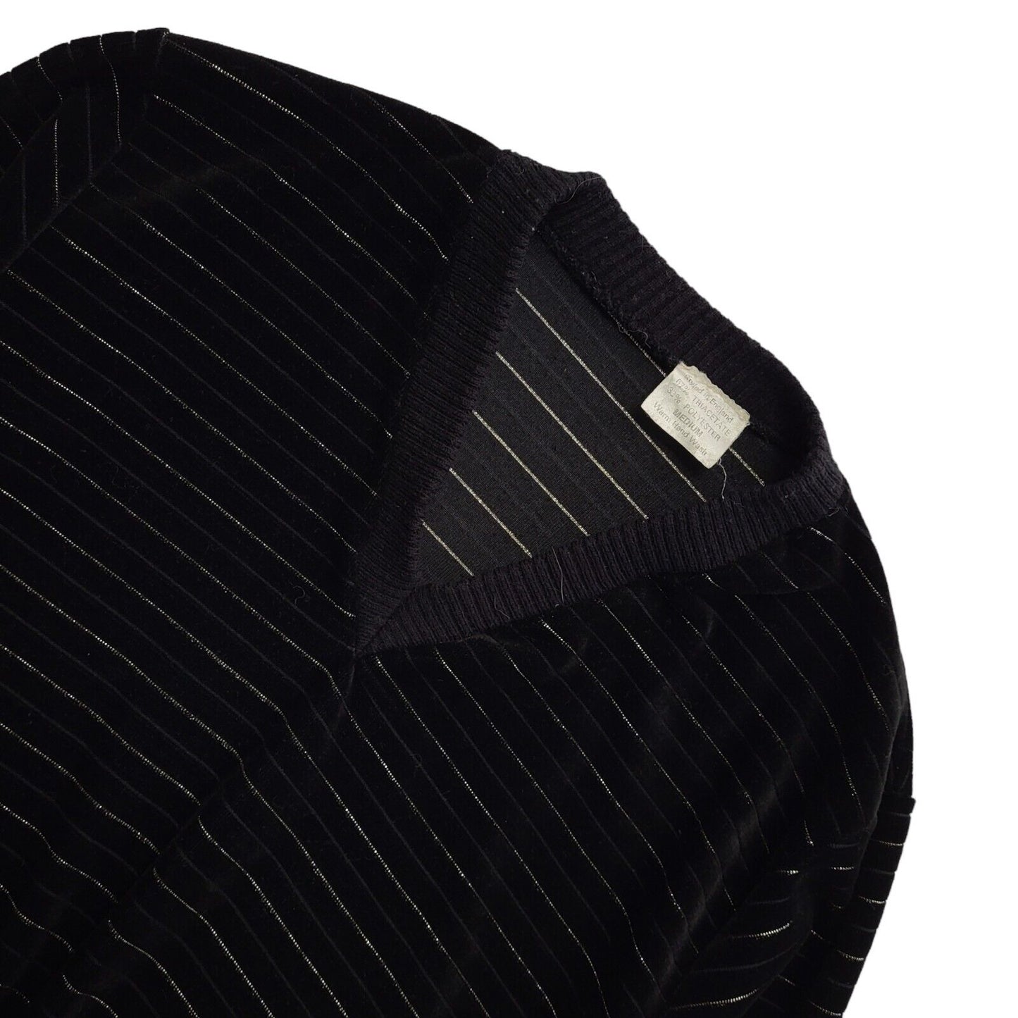 Vintage 70s Black V-Neck Jumper Uk Women's Size Medium