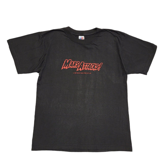 Mars Attack Flag Black Vintage 90s Short Sleeve T-Shirt Uk Men's L