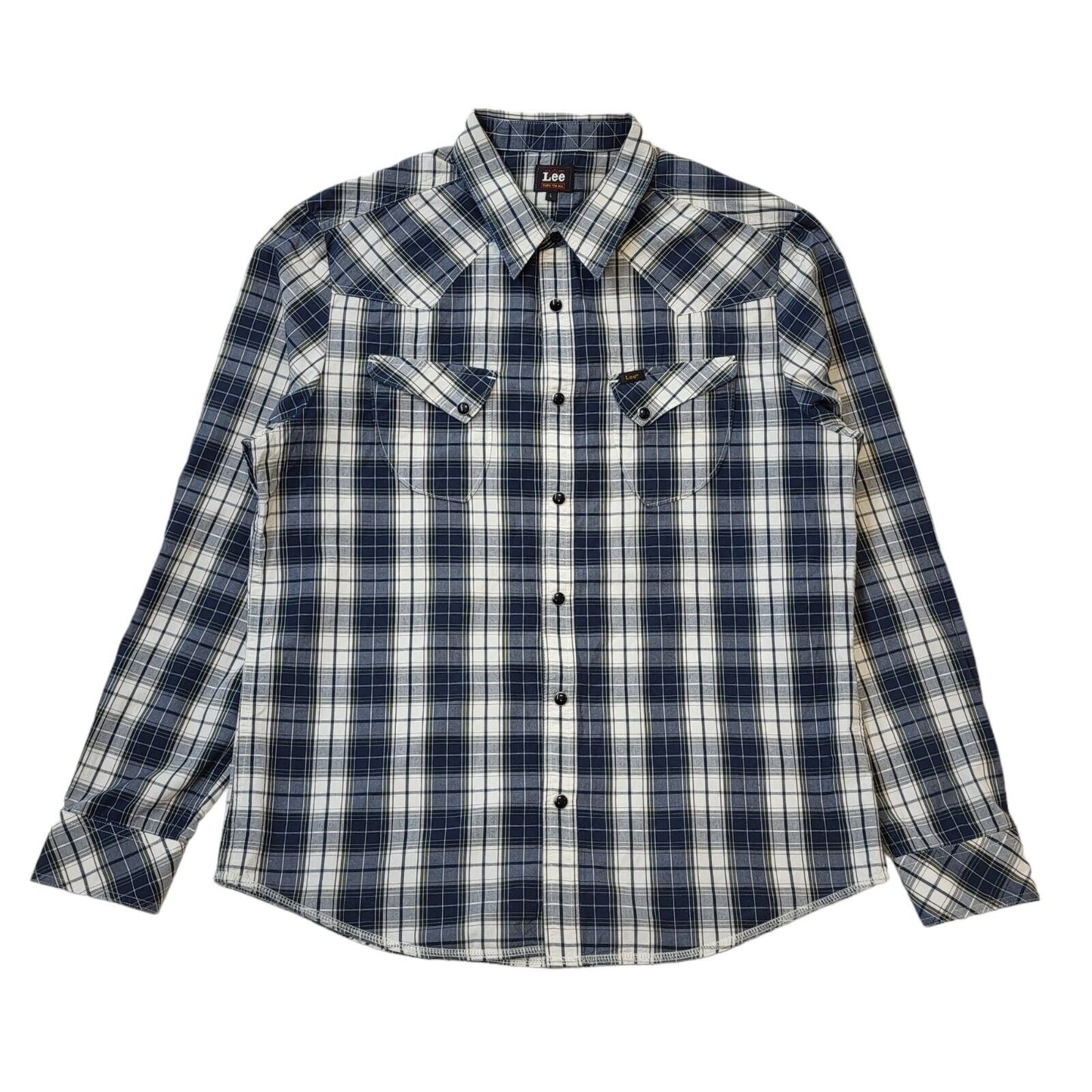 Lee Blue & White Check Snap Western Shirt Men's Size Large