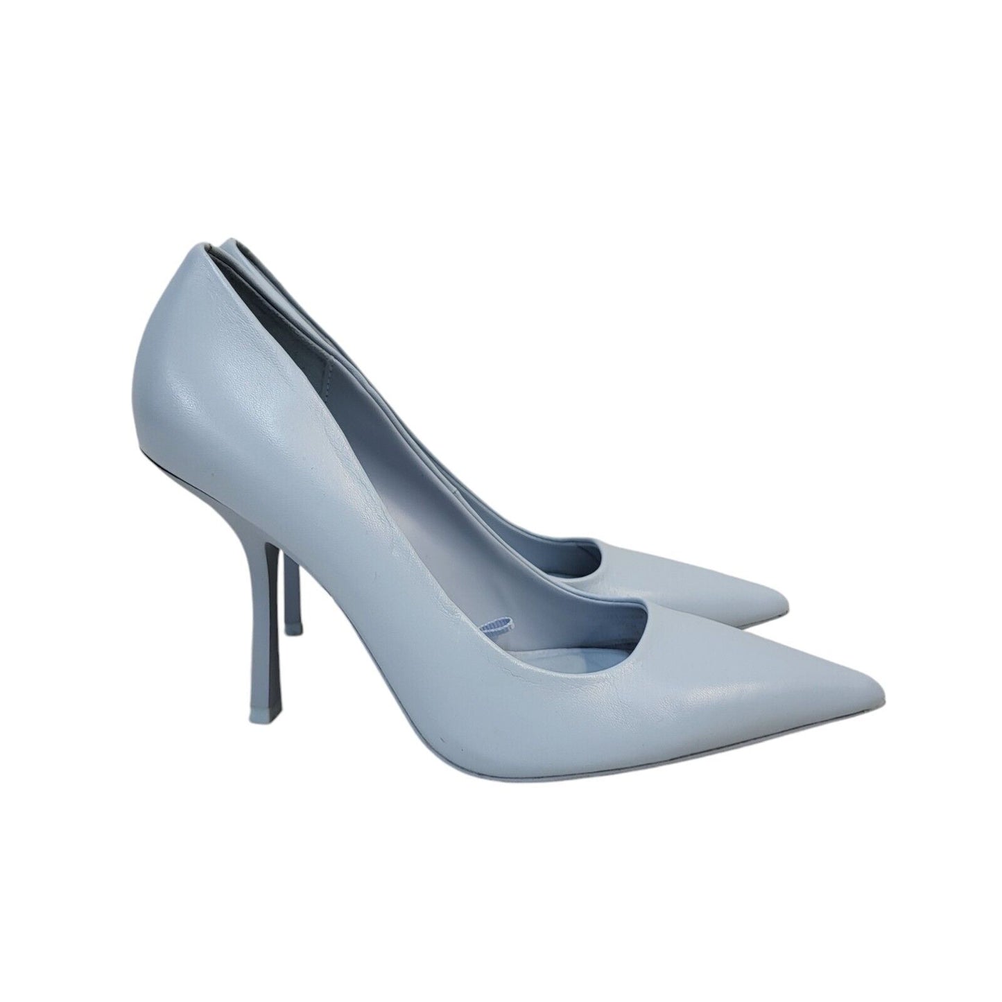 Zara Light Blue Slip-On Faux Leather Casual Heel Shoes Uk Women's Size 4