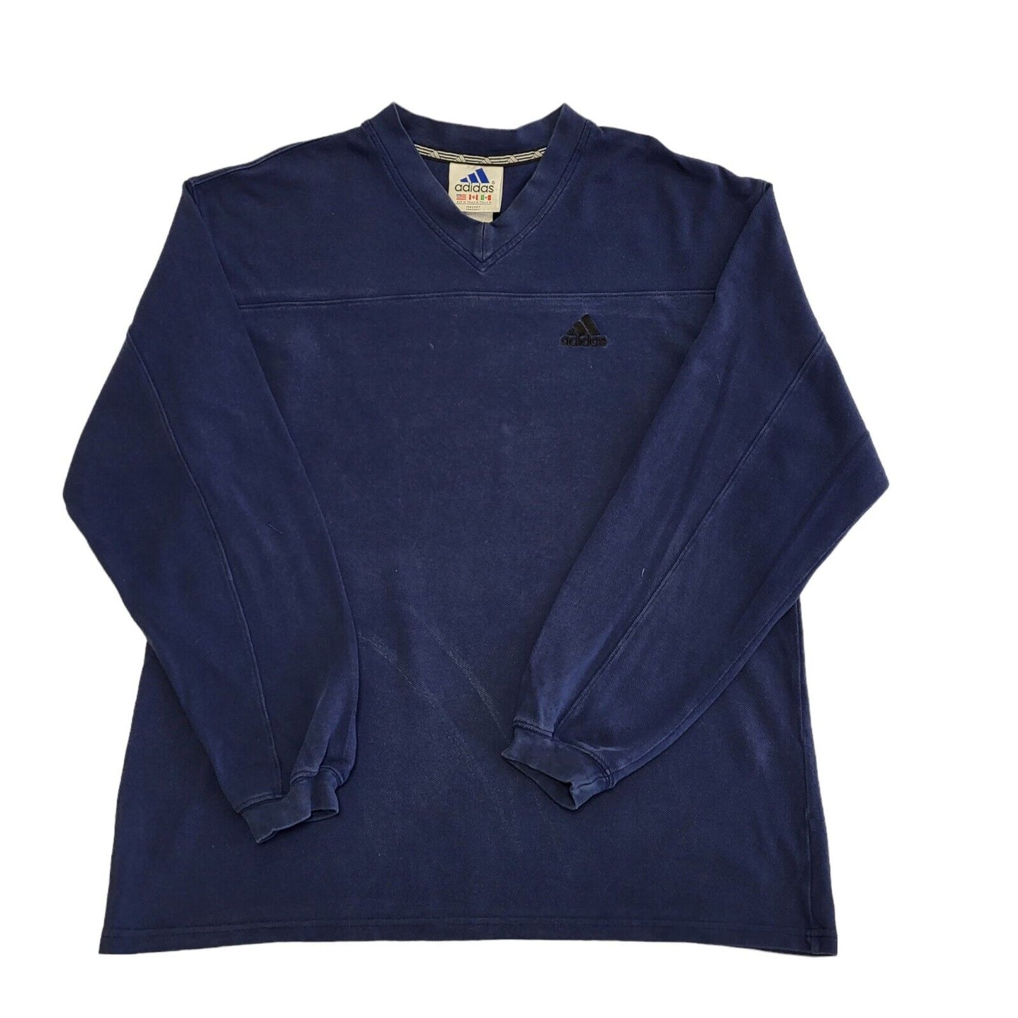 Adidas 90s Vintage Navy Blue V-Neck Sweatshirt Men's Size M