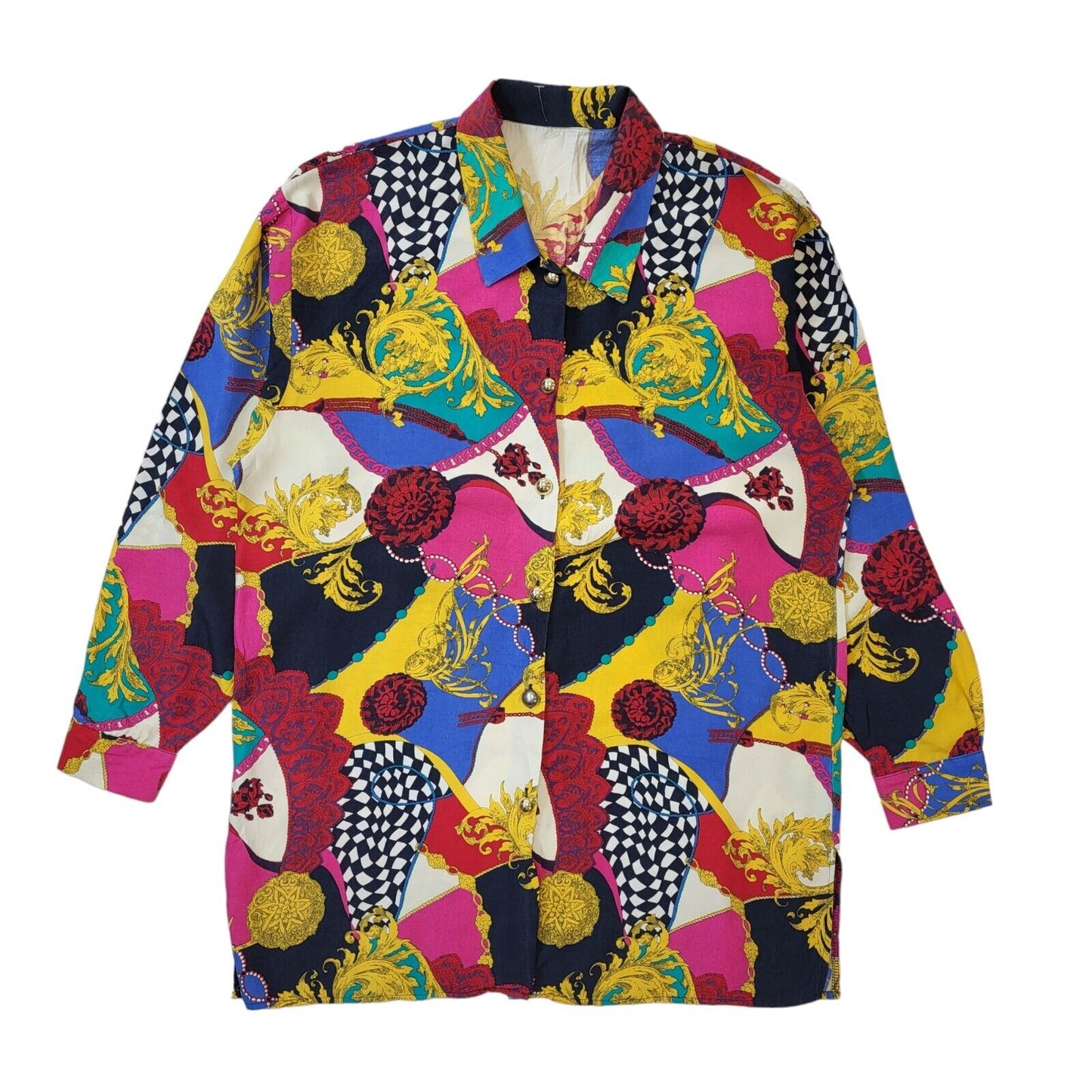 St Michael's 90s Vintage Pink Abstract Long Sleeve Blouse Women's Size 14 Eu 42