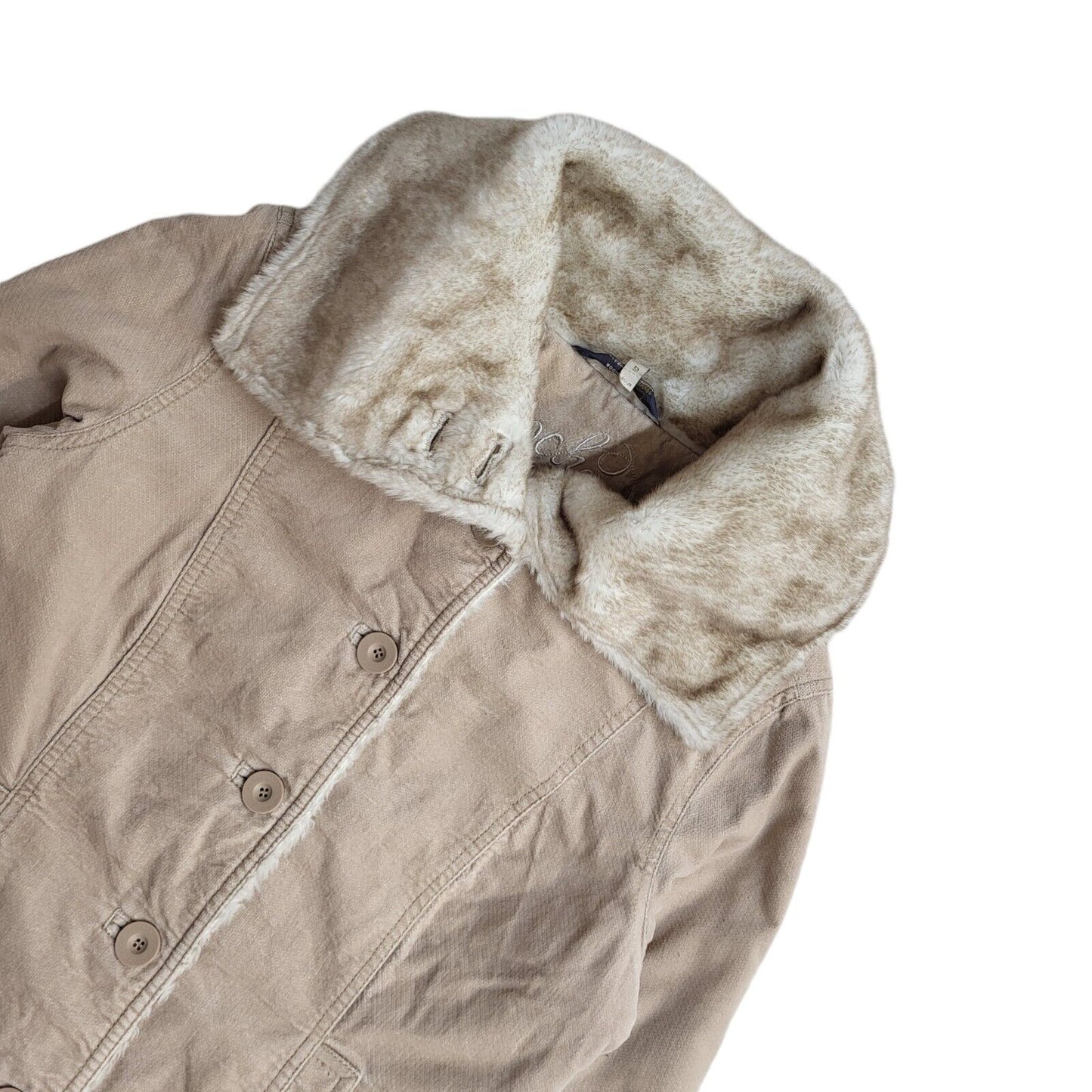 John Rocha Beige 90s Vintage Button Faux Fur Jacket Uk Women's Size 10