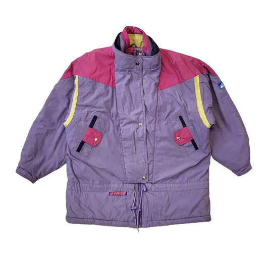 Mono Vintage 80's Purple, Pink & Yellow Ski Snow Jacket Womens UK 14 EU 42