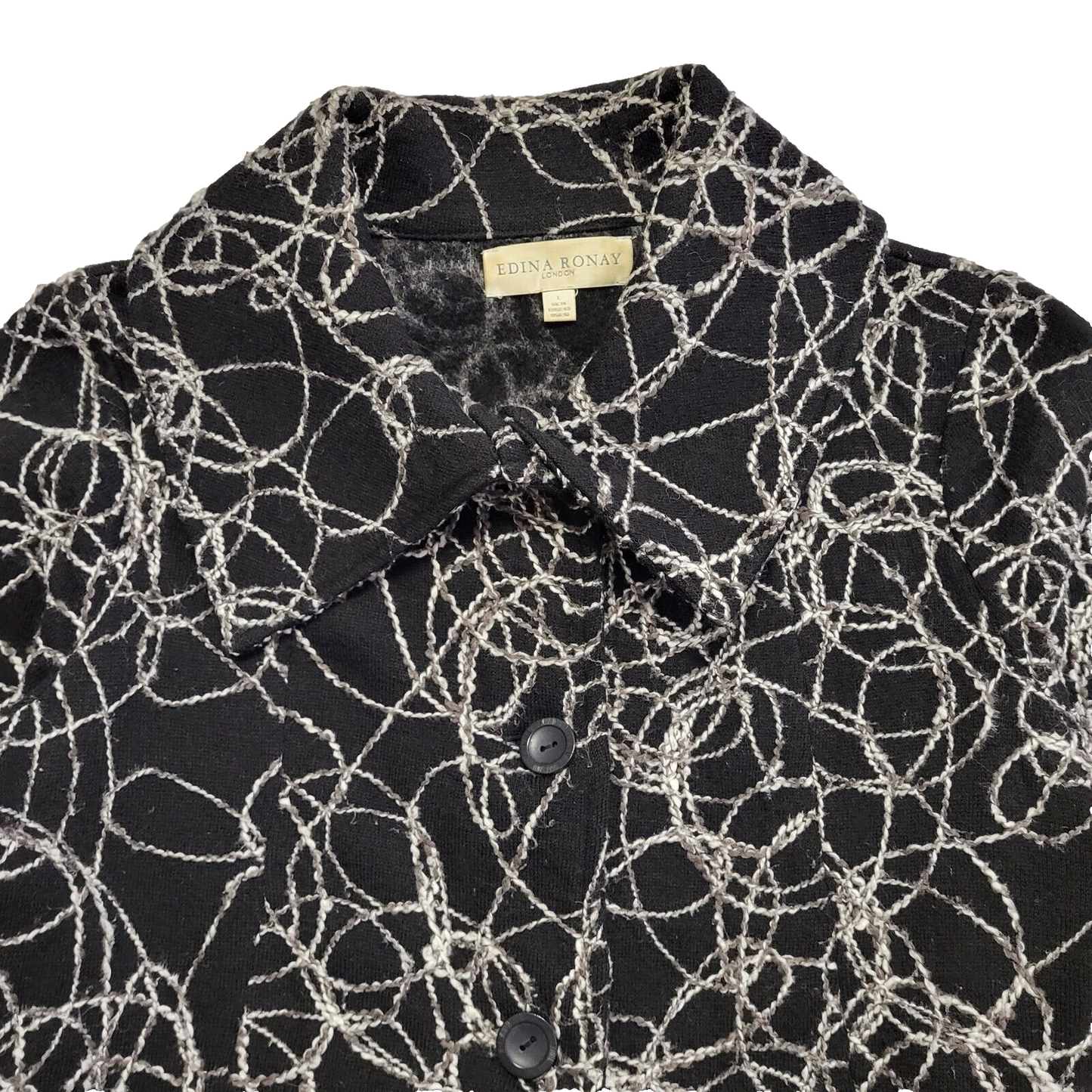 Edina Ronay Black Abstract Vintage 90s Button Rain Coat Women's Size L