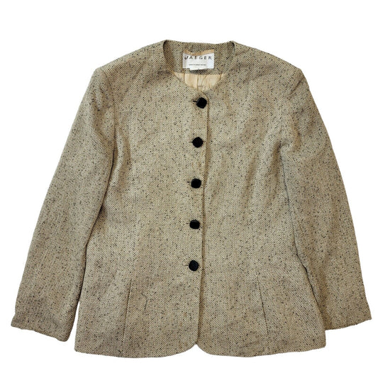 Jaeger 80s Vintage Beige Button Up Blazer Jacket Women's Size 16