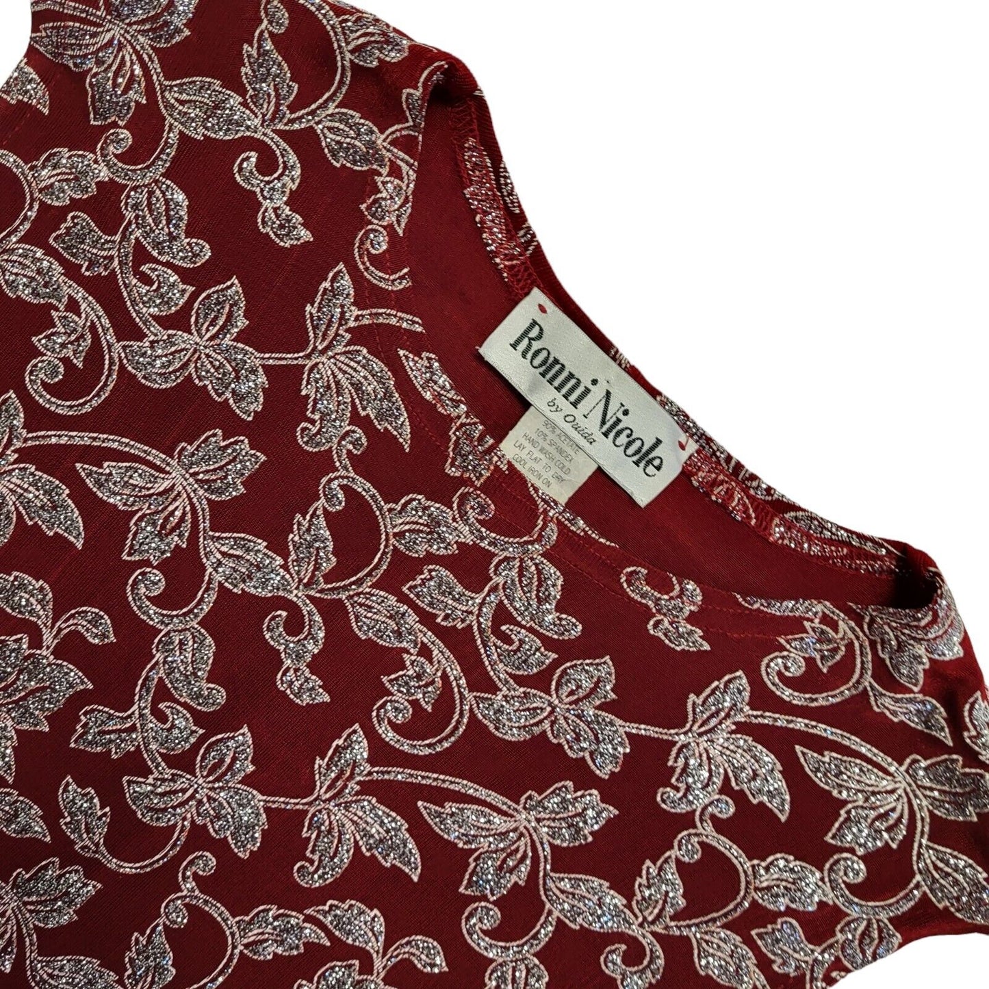 Ronnie Nicole Vintage 90's Red Sleeveless Leaf Print Glitter Top Womens UK M