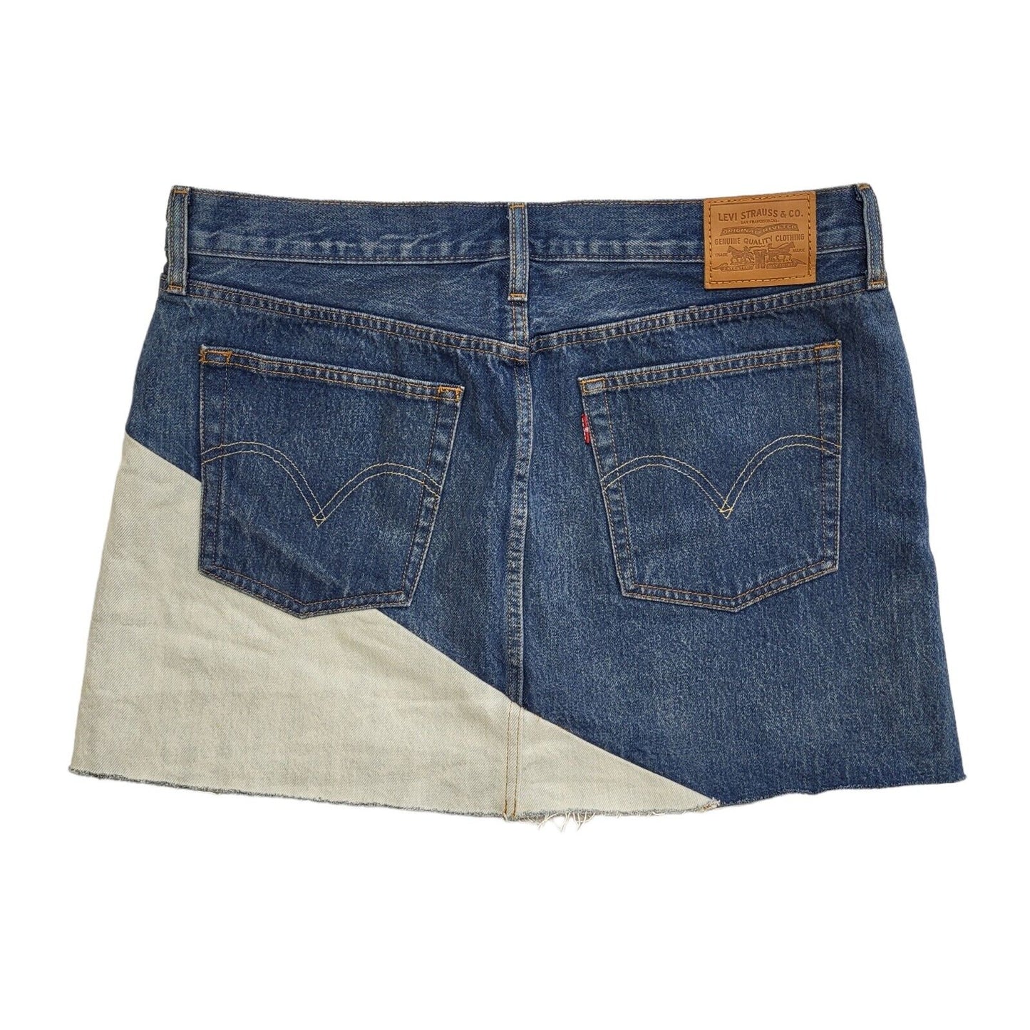 Levi's Vintage Y2K Denim A-Line 2 Tone Blue Short Denim Skirt Womens UK 14 W32