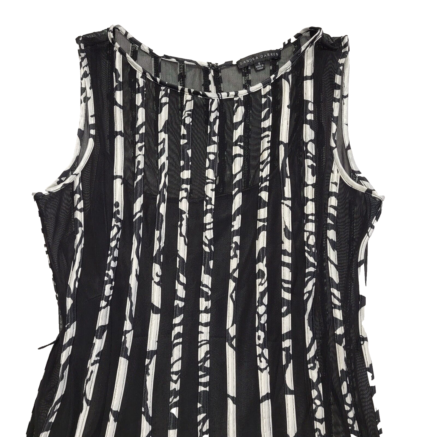 Sandra Darren Vintage 90s Black White Dress Uk Women's Size 6 W24-26