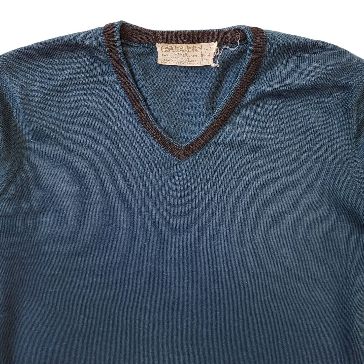 Jeager 70s Vintage Green Thin Knit Wool Jumper Men's Size XS