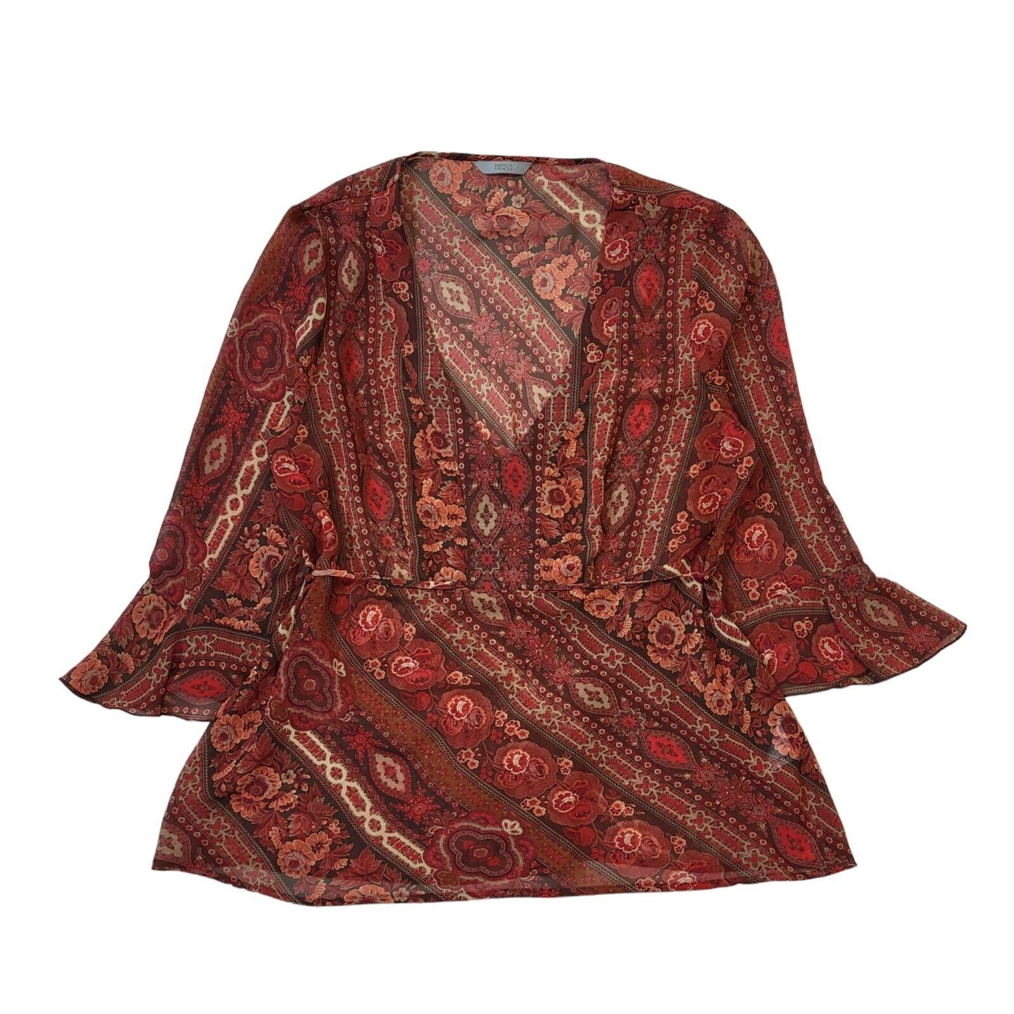 Marks & Spencer Y2K Red Floral Boho Blouse Women's Size 16