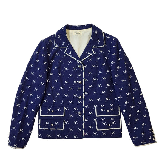 Felix 60s Vintage Blue & White Birds Button Up Women's Jacket Size 10