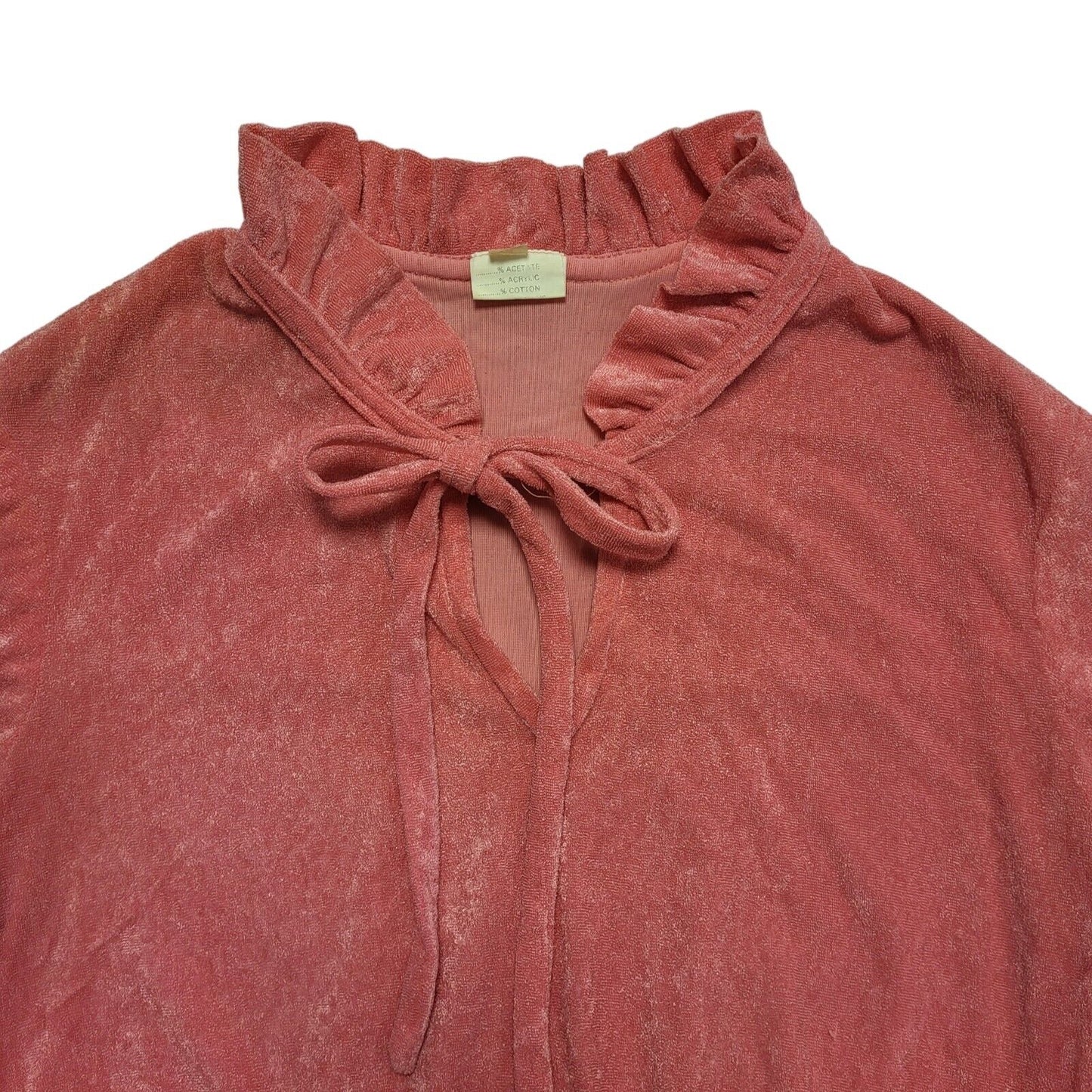 70s Vintage Pink Tied Waist Fit & Flare Acrylic Daywear Dress Women's Size 12-14