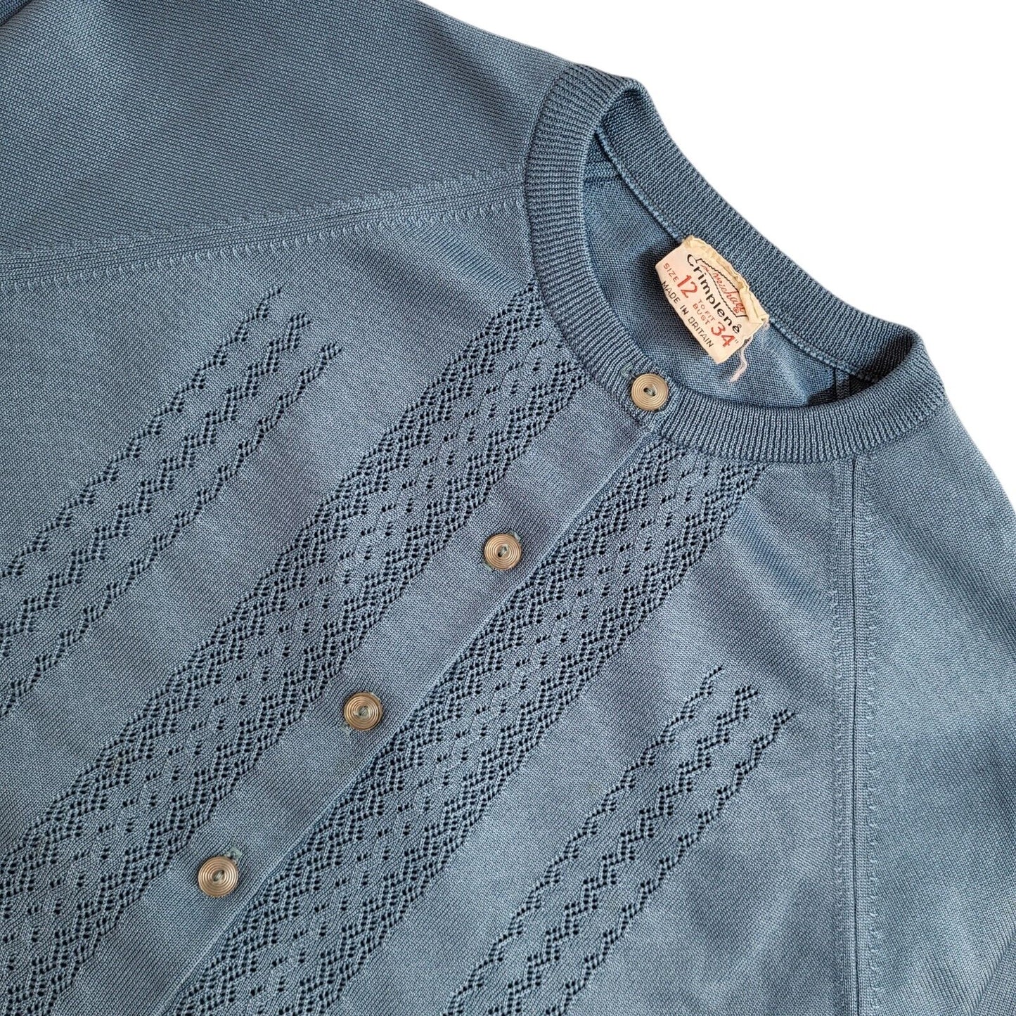 Crimplene Vintage 90's Blue Button Cardigan UK Women's Size 12