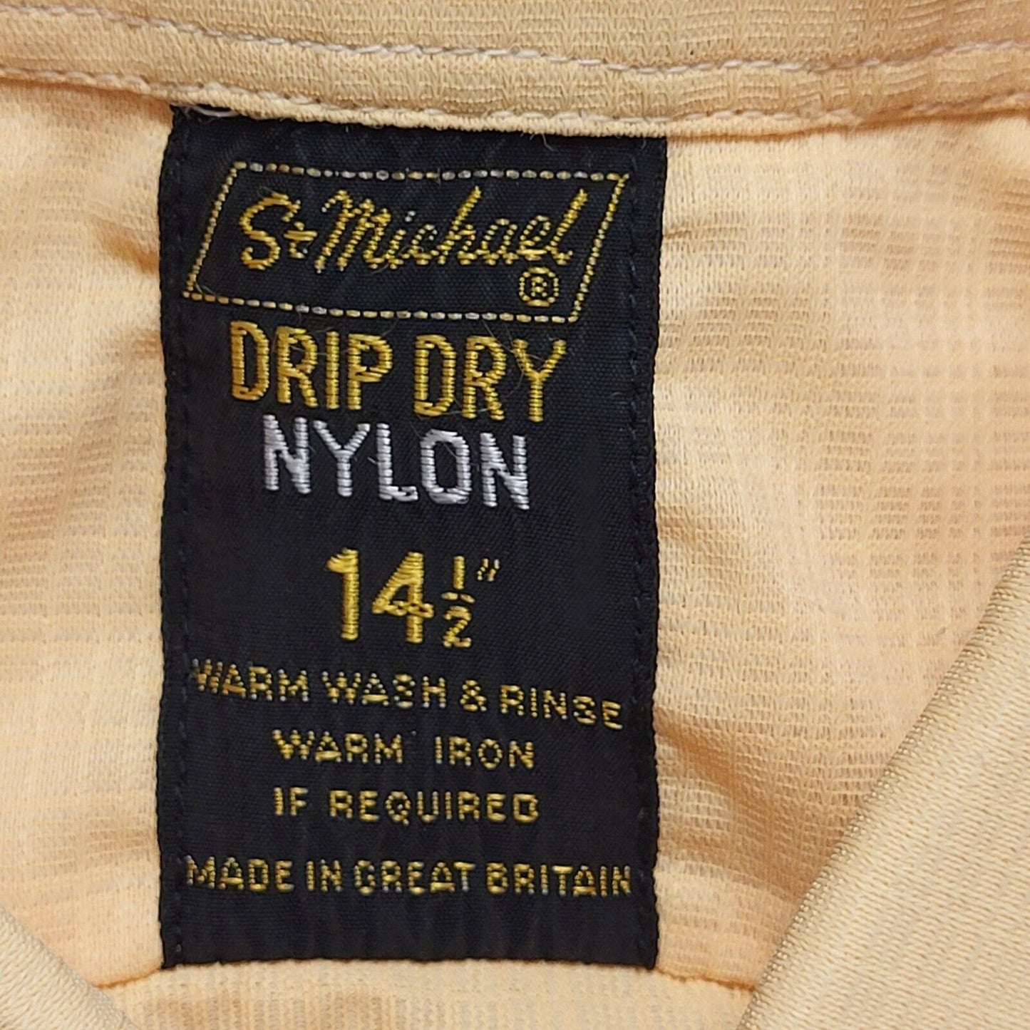 St Michael Vintage 70s Drip Dry Yellow Long Sleeve Shirt Men's Small