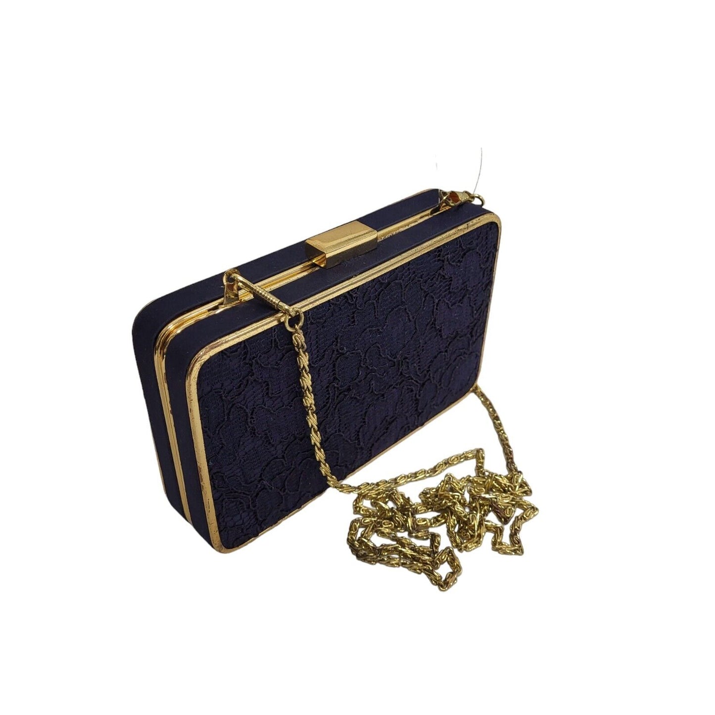 Kaiko Navy Blue Clasp Rectangle Micro Hand Bag Uk Women's Size 6" x 4"
