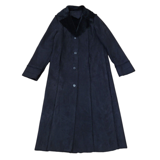 David Barry Black Vintage 90s Faux Suede Fur Coat Women's Size 14
