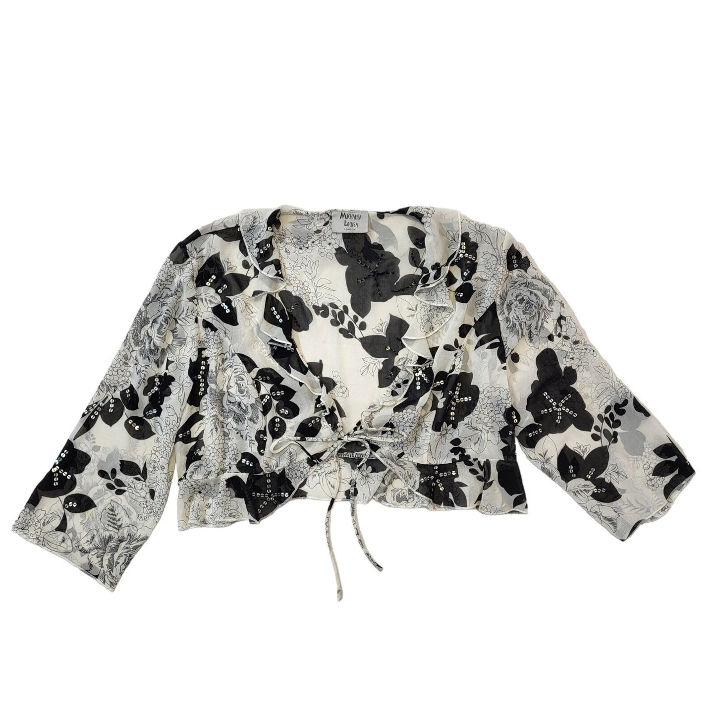 Michaela Louisa 90s Vintage Floral Print Front Tie Crop Blouse Women's 16