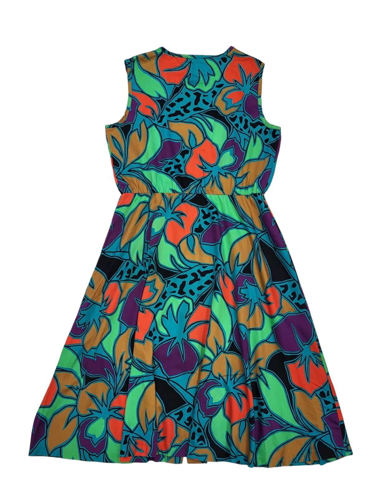 Jean Girard 80s Vintage Buttoned Fit & Flare Sleeveless Daywear Dress Women's 14