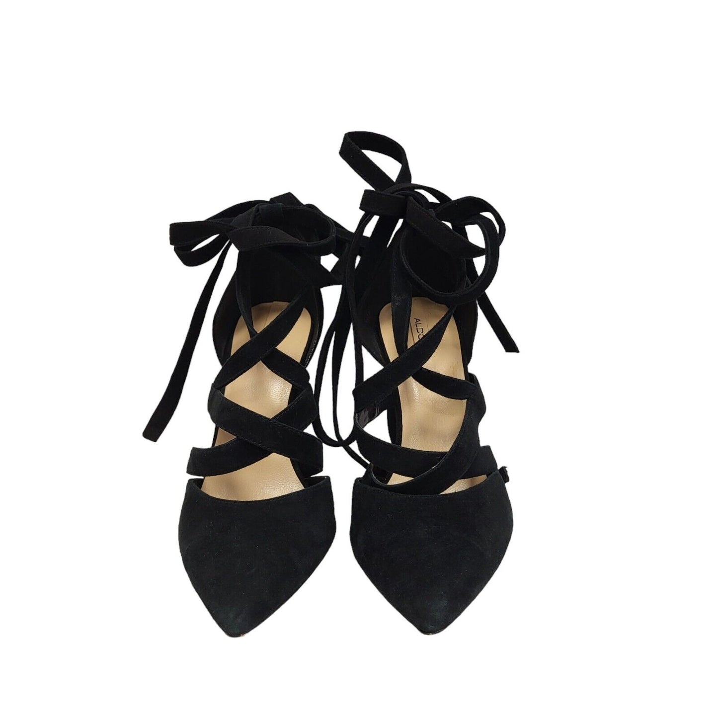 Aldo Black Faux Suede Strappy Heels Shoes Uk Women's Size 5.5
