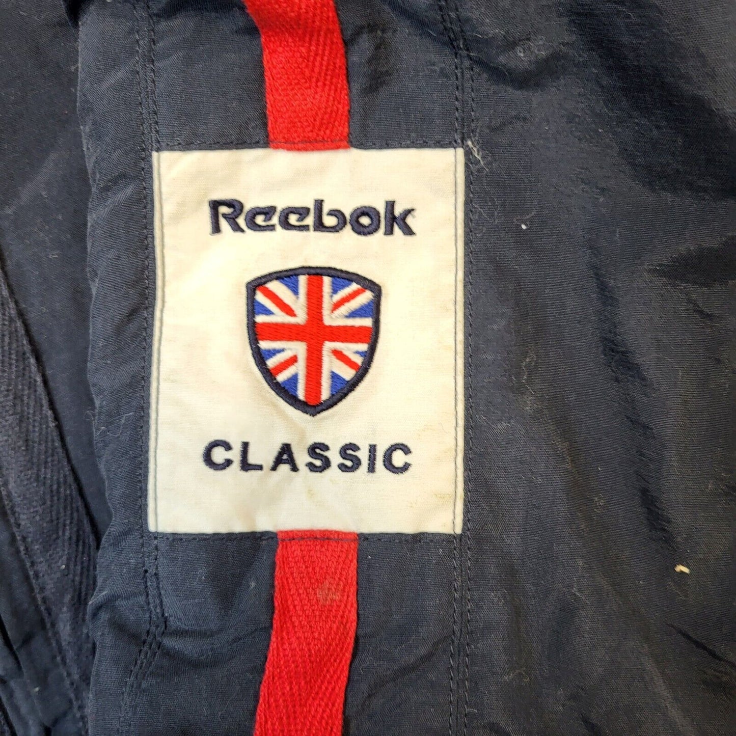 Reebok Classic 90s Navy Blue & Red Zip Up Hooded Jacket Youth Size XL