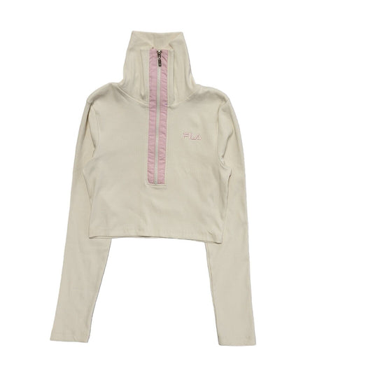 Fila Y2K Cream High Neck 1/4 Zip Cropped Sweatshirt Womens UK Size M