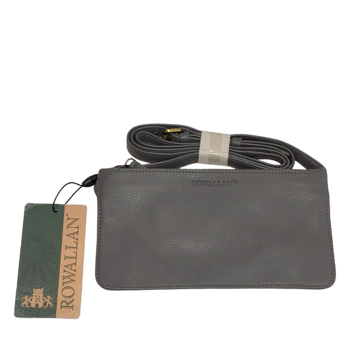 Rowallan Grey Zip Leather Mini Shoulder Bag Uk Women's Size 5" x 9" Bnwt