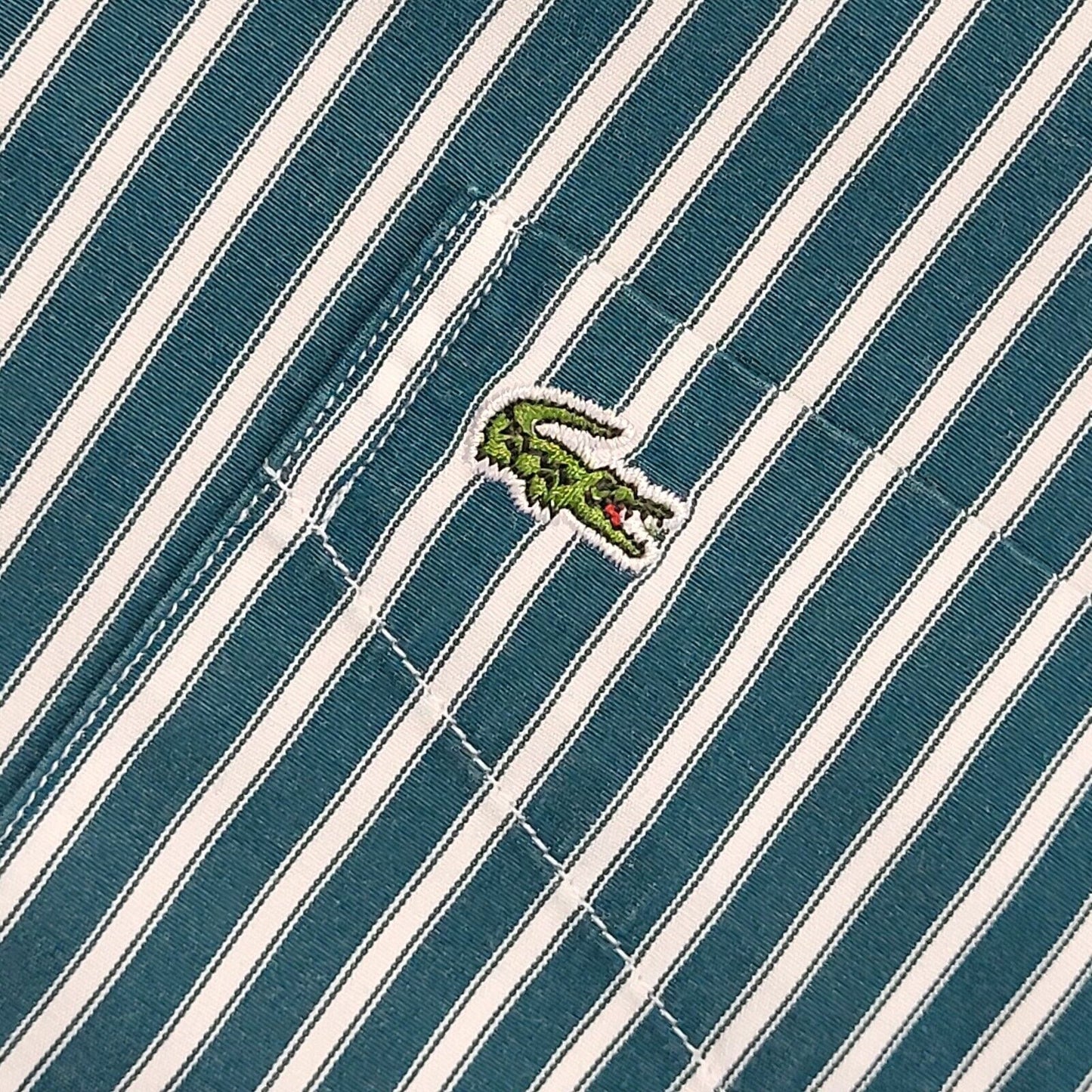 Lacoste 90's Vintage Green & White Striped Long Sleeve Shirt Mens UK Size M