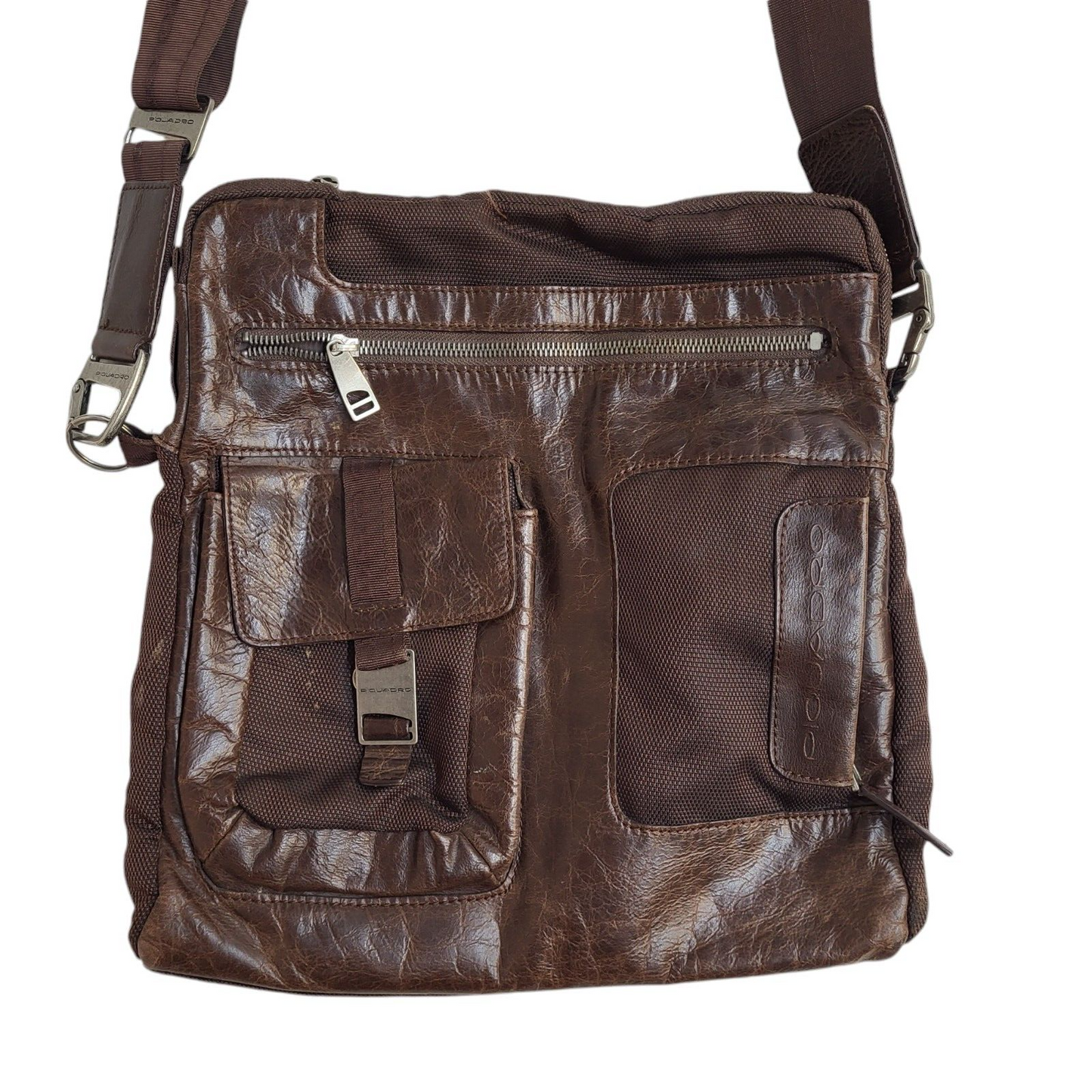 Piquadro Brown Zip Leather Shoulder Bag Women's Size 12" x 13"