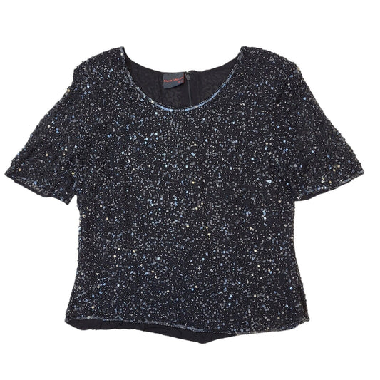 Frank Usher 80s Vintage Black Embellished Blouse Women's Size 14 Eu 42