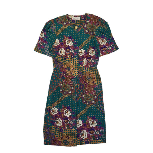 Marks & Spencer 90s Vintage Green & Gold Buttoned Shift Dress Women's Size 12