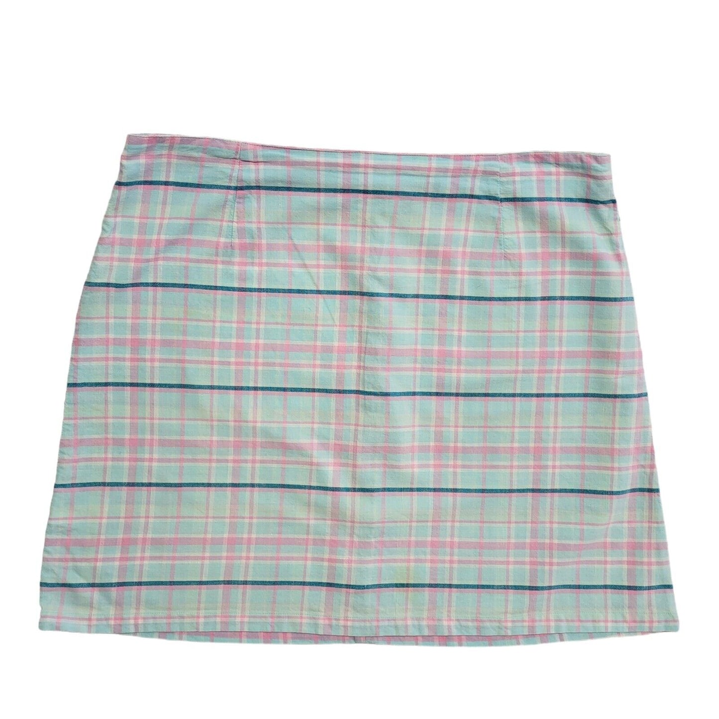 Joie De Vivre Vintage 90's Blue & Pink Checked A-Line Skirt Womens UK 14 W32