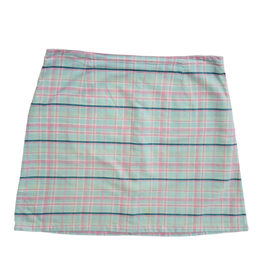 Joie De Vivre Vintage 90's Blue & Pink Checked A-Line Skirt Womens UK 14 W32