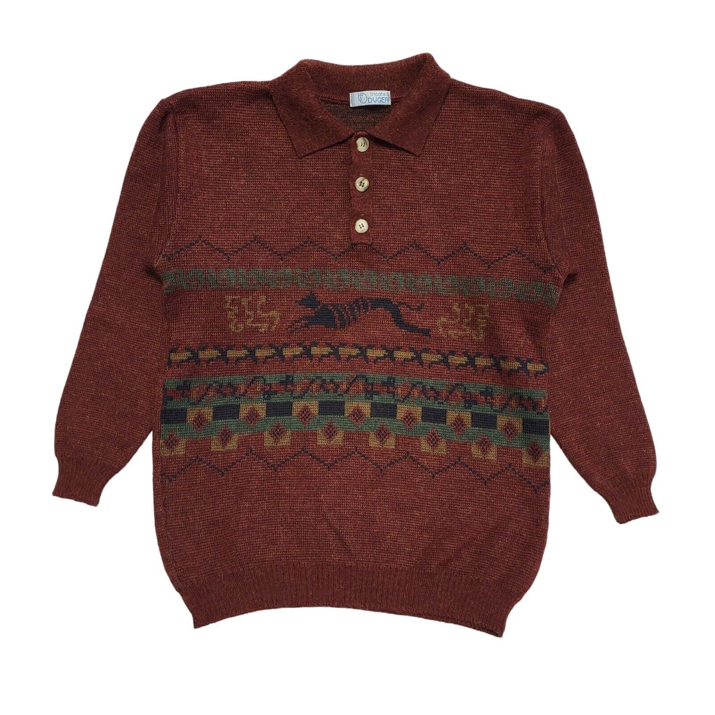 Tricots Vintage 80s Red & Blue Geometric Collared Jumper Men's UK Medium