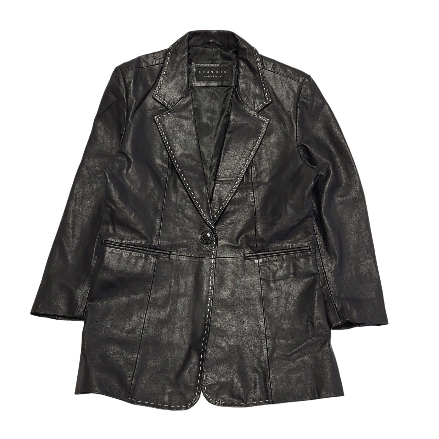 Leather Elements 90s Vintage Black Leather Button Jacket Uk Women's Size Medium