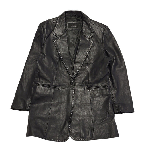 Leather Elements 90s Vintage Black Leather Button Jacket Uk Women's Size Medium