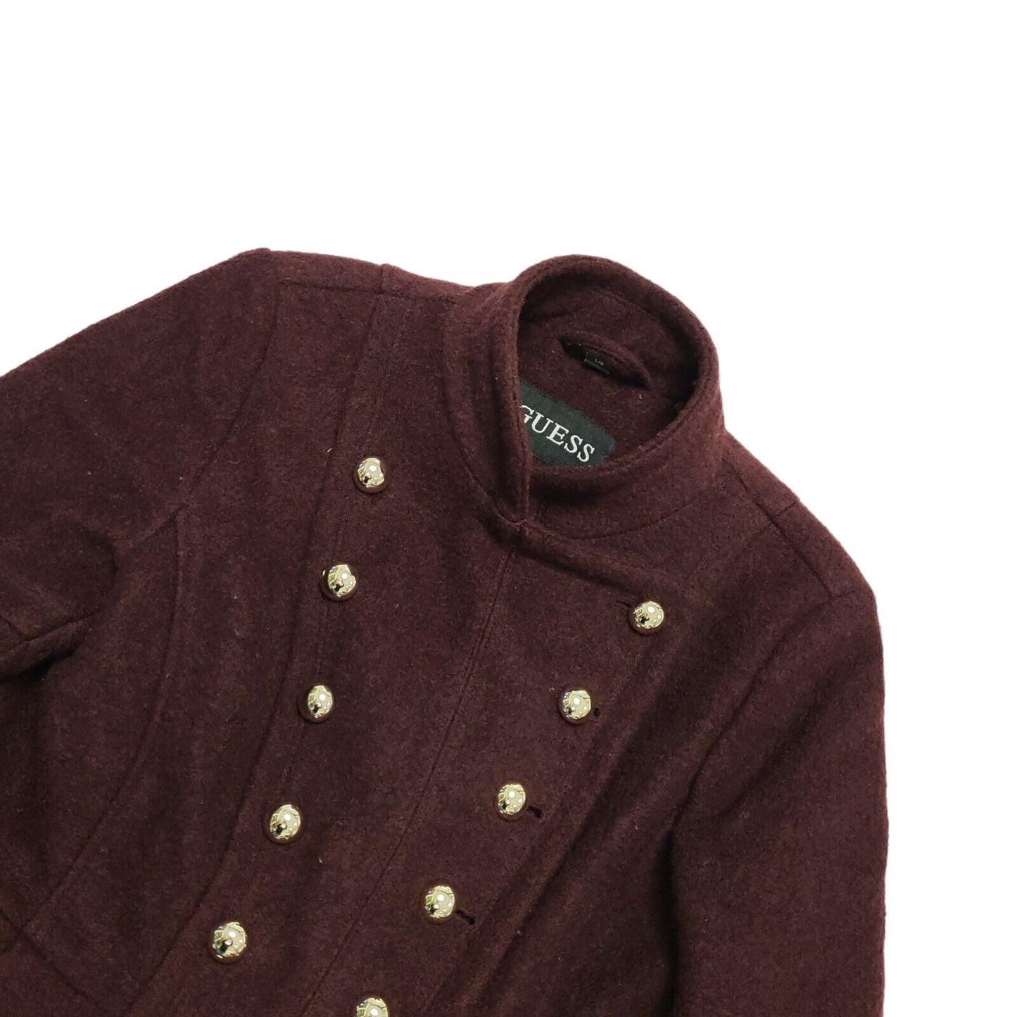 Guess Y2K Maroon Military Coat Womens UK Size Large
