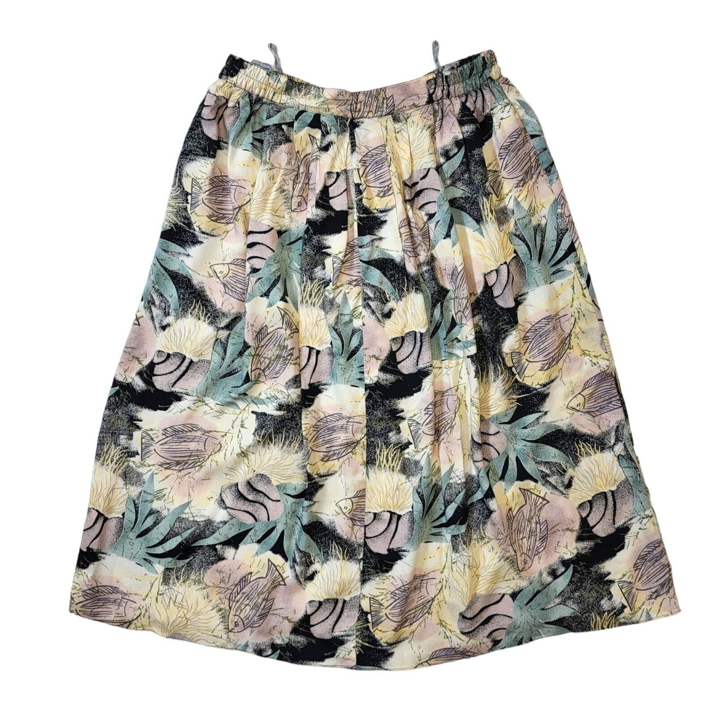 80's Vintage Pastel Fish Print Skirt Women's Size 16 W34