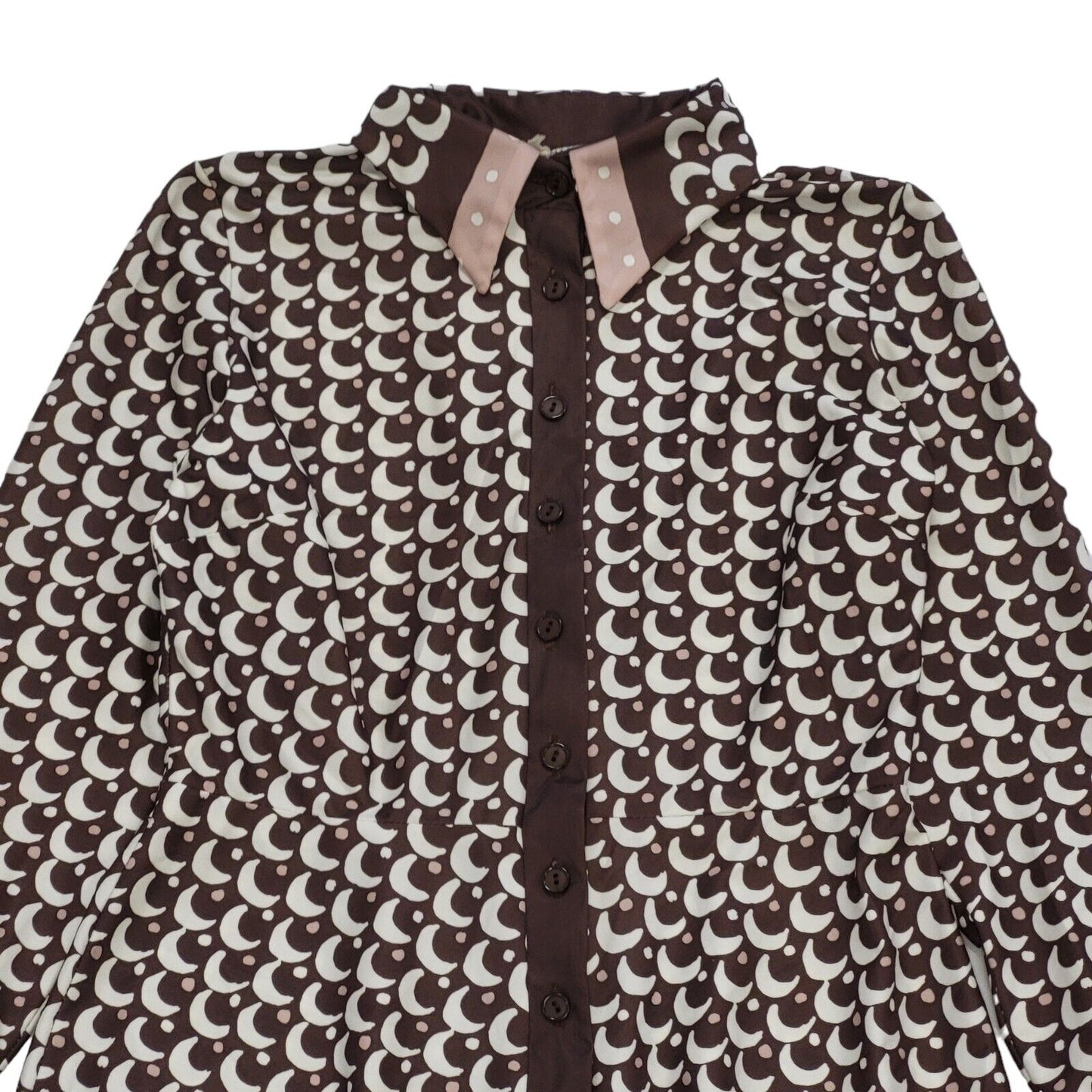 70s Vintage Brown & White Retro Patterned Dress Women's Size 10/12