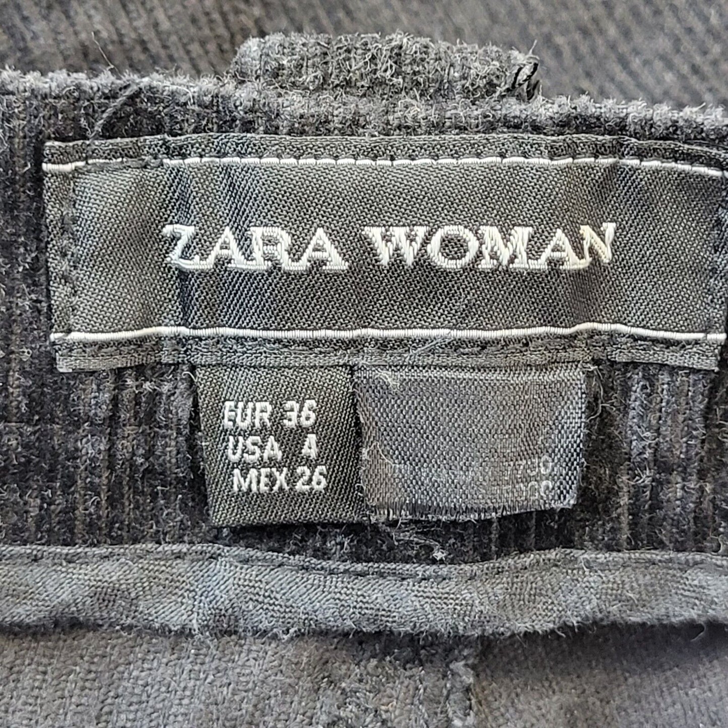 Zara Corduroy Y2K Black Skinny Trousers Women's Size 8 W26 L33