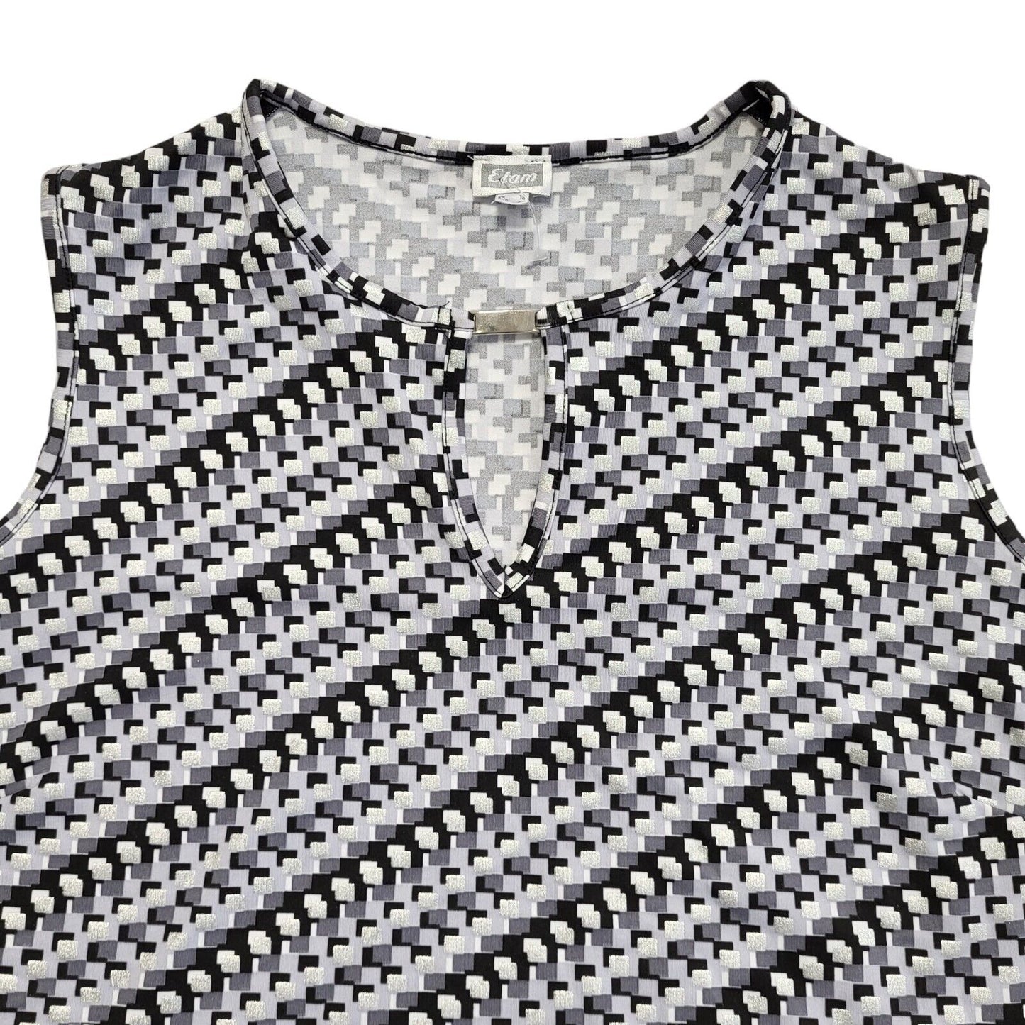 Team Vintage 90's Black & Silver Geometric Sleeveless Tank Top Womens Size 18