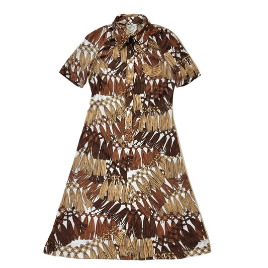 Giovannozzi 70s Vintage Brown & White Shirt Dress Women's Size 12